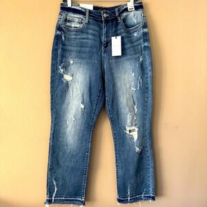 NWT Judy Blue High Waist Straight Fit Stretch Distressed Denim Jeans Size 9/29